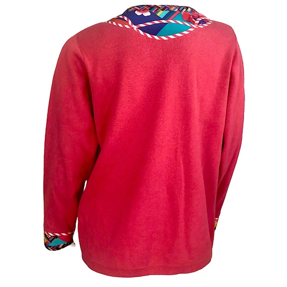 VINTAGE 80s 90s Red Ramie Cotton Knit Postmodern Print Silk Trim Koos of Course - Picture 5 of 8
